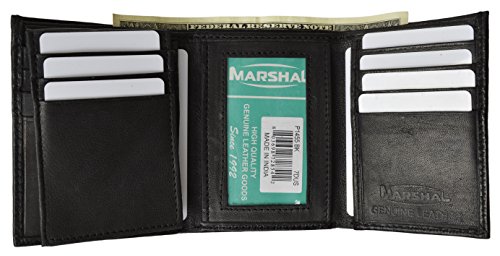 Men's Leather Trifold Wallet Removable Flip Up ID Window by Marshal ®2