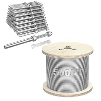 BLIKA 300FT 3/16 Stainless Steel Cable, 304 Stainless Steel Decking Railing Cable With 7 X 19 Strand Construction 3700lbs Breaking Strength Marine Grade For Rail Deck And Diy Balustrade BLIKA 300FT 3/16 Stainless Steel Cable, 304 Stainless Steel Decking Railing Cable With 7 X 19 Strand Construction 3700lbs Breaking Strength Marine Grade For Rail Deck And Diy Balustrade