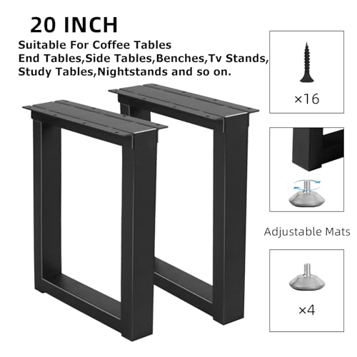 Image of 20 inch Metal Table Legs with Adjustable Protector Feet, Heavy Duty Furniture Legs Set of 2, Modern Desk Legs for DIY Dinning Table, Coffee Table, Cocktail Table, Rectangle Shape (20 inchH x 13 inchW)