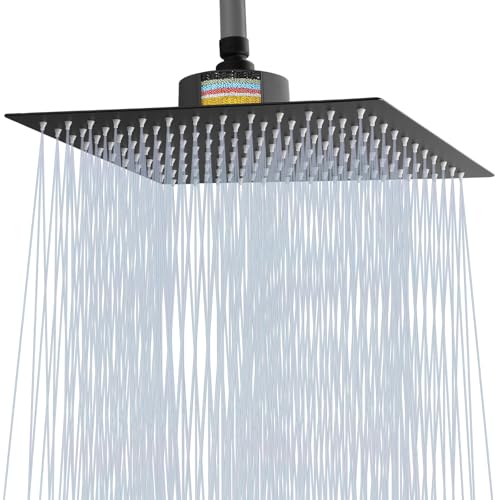 Cabezal De Ducha Filtrado, Cabezal De Ducha De Alta Presión Con Filtro Para Agua Dura, Elimina El Cloro Y Las Sustancias Nocivas, Cabezal De Ducha Cuadrado De 30 Cm Negro