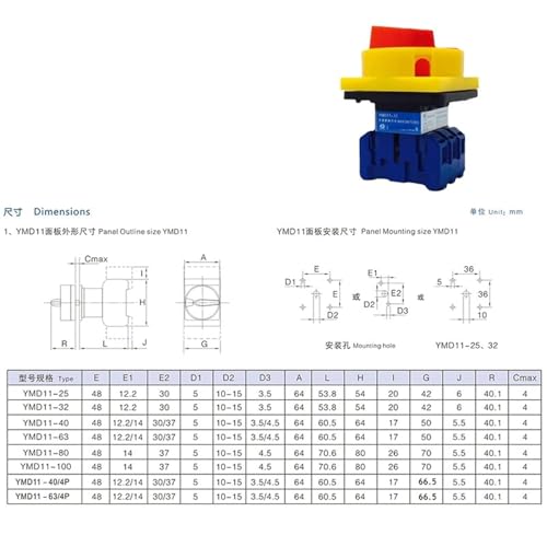 Interrupteur d'isolement 4P YMD11-32A avec cadenas remplaçable de sécurité - 7