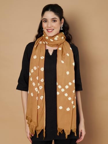 Image of Women's Cotton Rayon Bandhani Print Dupatta with Tassels 2.25 Meters | Women's cotton printed dupatta with tassels.