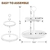 Rustic Wooden Tiered Tray Stand, 2-Tier Decorative Tray with Bead Garland, FODISU Farmhouse Serving Tray, for Coffee Bar Centerpiece, Home Decor, Housewarming Gifts (White, Round) #2