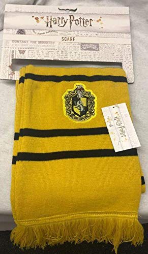 Wizarding World Harry Potter Premium House Scarf Licensed Merchandise Gryffindor Slytherin Ravenclaw Hufflepuff 183 cm Extra Long Knit Winter Scarf with Embroidered Crest & Tassels (Yellow)