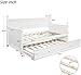 Mera Wood Daybed Twin with Trundle, Twin Size Daybed Frame with Trundle/Twin Bed Frame, No Box Spring Needed (White Trundle)