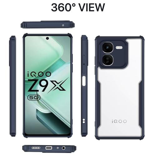 Image of Pikkme IQOO Z9x 5G Back Cover | Crystal Clear Transparent Back | Ultra Hyrbid | Full Camera Protection | Raised Edge | Bumper Back Case (Blue)