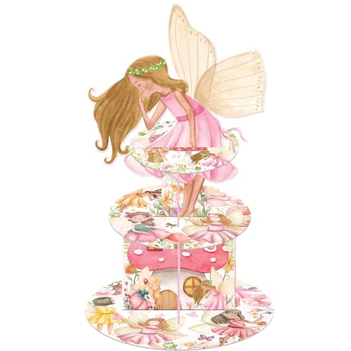 CANDY CHEF Fairy Party Cupcake Stand 3 Tiers Fairy Birthday Dessert Tower Fairies Garden Party Stand Holder Fairy Birthday Party Decoration for Wonderland Fairy Baby Shower Supplies