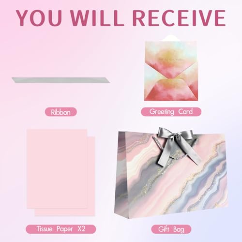 Image of JMANNI Gift Bags, Mothers Day Gift Bags with Ribbon, Portable Paper Gift Bag, Marble Pattern, for Any Occasion, Including Valentines Day Baby Shower Birthday Party Wedding Mothers Day(LP11-DLS05-L