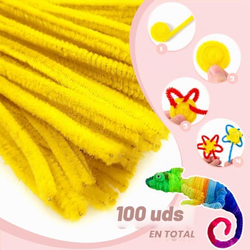 Miniatura 5 de Toaob 100 Piezas Amarillo Limpiapipas Pipe Cleaners 6mmx30cm Alambre De Chenilla Para Manualidades Y Decoración Creación De Bricolaje