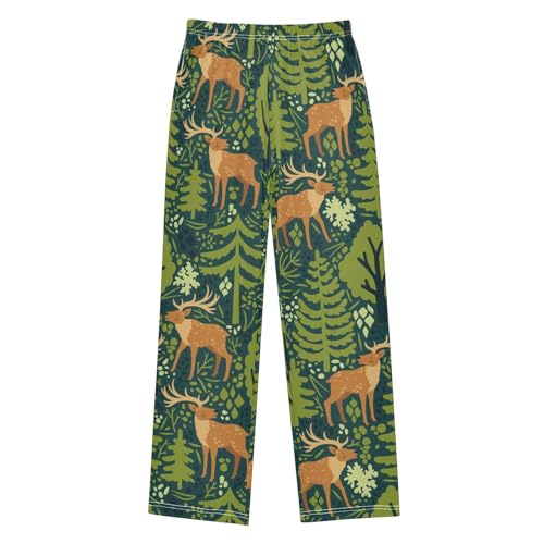 ZZXXB Deer and Tree Boys Long Pants Soft Trousers Elastic Waist Kids Lounge Bottoms with Pockets S-XL