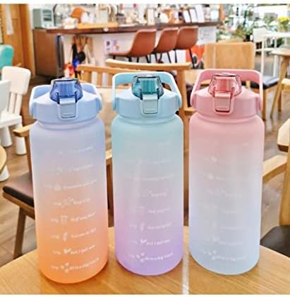 64oz, 2L, Half Gallon Bottle MultiColor BPA-Free Gym Fitness Sports Motivational Water Bottles with Time Marker! (With Pink Storage Bag)