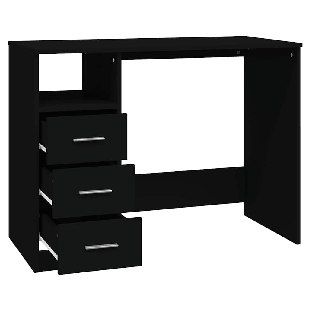 Schreibtisch mit Schubladen schwarz 102x50x76 cm Holzwerkstoff, Bürotisch für Homeoffice, Computertisch mit 3 Schubladen und offenem Fach, Stauraum und Ordnung