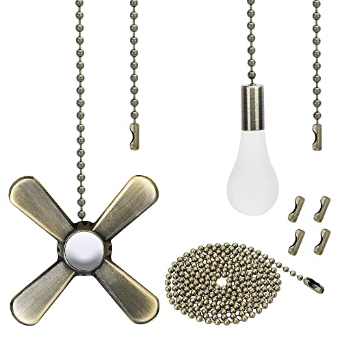 Iceyyyy Bronze Ceiling Fan Pull Chain Set Including 4Pcs Beaded Ball Fan Pull Chain Pendant, Extra 8Pcs Beaded And Pull Loop Connectors, 2Pcs 35.4 Inches Fan Pull Chain Extension #TOP6
