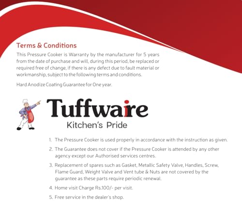 Image of TUFFWARE Hard Anodised 2 Litre Outer Lid Handi Shape Pressure Cooker | 4mm Thick Base | Non Reactive, Non Toxic & Non Staining Food Grade | Long Lasting Gasket | BIS & ISI Certified | 5 Year Warranty