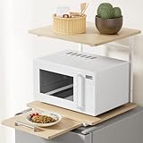TKUIN 冷蔵庫上ラック レンジラック 幅47.5×奥行43.5～69.5×高さ45cm 2段 スライドトレー付き オーブントースター冷蔵庫上収納 整理棚 上棚耐荷重10Kg 安定・丈夫 レンジ台 引き出し 電子レンジ上収納 スリム 省スペース 北欧 新生活 一人暮らし おしゃれ (Natural)