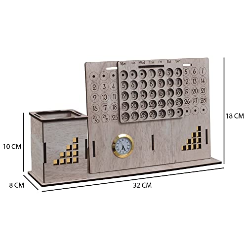 Image of Deskart Stylish Pen Holder Stand with Clock & Lifetime Infinity Calendar | Premium Desk Organizer with Multipurpose Usage for Office Desk & Study Table