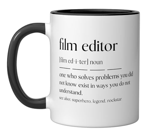 Funny Film Editor Noun Video Editor Ceramic Mug, Black/White