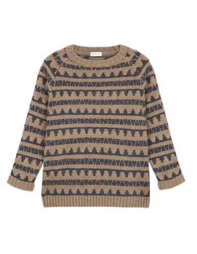 Pull-over garçon en maille jacquard Gocco camel et gris chaud pour l'hiver