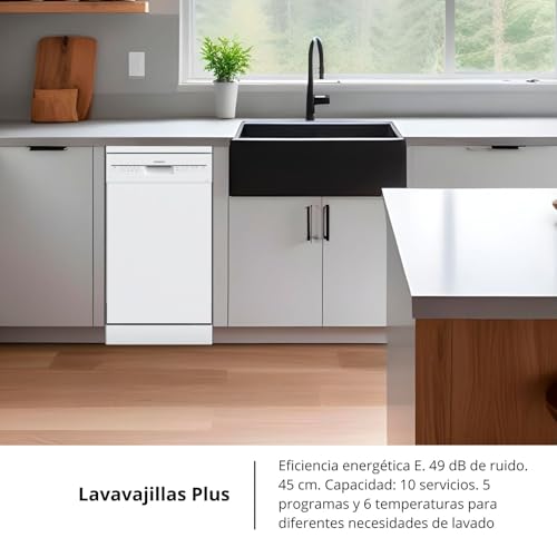 Corberó - Lavavajillas Plus 45cm | CLVM403W | 10 Cubiertos 5 Programas con 4 Temperaturas, Indicadores LED, Color Blanco, Inicio Diferido, Función Inicio-Pausa, 49 Db, Eficiencia Energética E - imagen 5