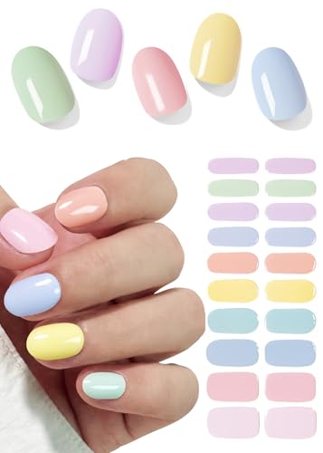 Wahrshei Pegatinas de Gel para Uñas | 20 Pcs Macarrón Semicurado | Adhesivos