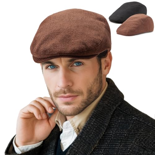 LADYBRO 2Pack Unisex Flat Cap Newsboy Hats for Men Women, Scally Cap Summer Hat for Golf