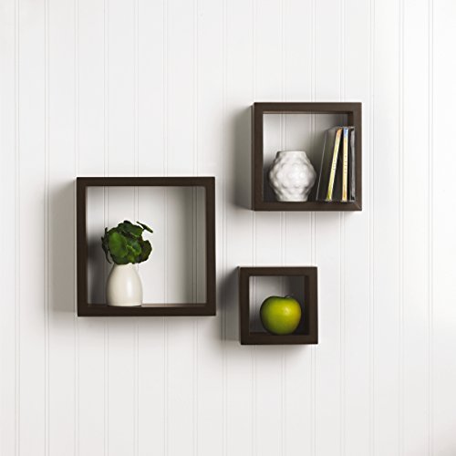 Melannco Floating Wall Square Cube Shelves For Bedroom, Living Room, Bathroom, Kitchen - Wood, Set Of 3, Espresso #TOP2