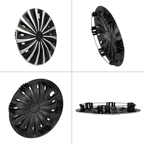 Image of Wind Black with Silver Hubcap Wheel Cover Replacement Kit 12 inch Hub Caps Wheel Rim Cover Car Exterior Accessories Pack of 4, 12 inches