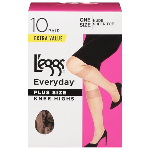 Leggs, Everyday Plus Size Knee Highs Le Nude, 10 Count