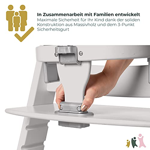 Geuther Hochstuhl SYT Kinderstuhl mitwachsender Baby Hochstuhl mit Babyliege komfortabler Baby Stuhl mit ergonomisch geschwungener Rückenlehne massiver Bauchbügel Lichtgrau