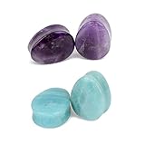 Changgaijewelry Amethyst - Juego de dilatadores de Oreja de Amazonita con Piedra orgánica y Pendientes de Gauges