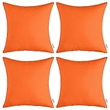 MIULEE Pack of 4 Decorative Outdoor Waterproof Pillow Covers Square Garden Cushion Case PU Coating Throw Pillow Cover for Tent Park Couch 18x18 Inch Orange