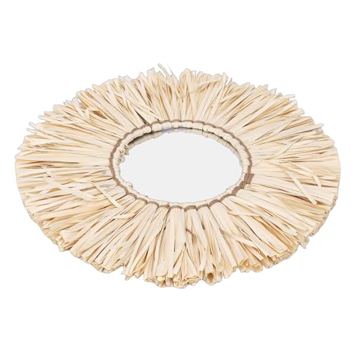 Miroir suspendu bohème rond en paille naturelle pour mur maison - 4