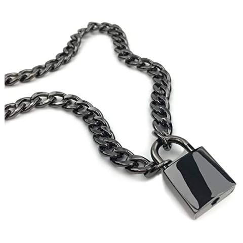 Destiny Love Handmade Heart Padlock Necklace Stainless Steel Metal Collar Choker with Two Keys and Box for Men Women (D) Cover