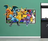 ADGUH Stickers muraux Pokémon sticker mural mobile jeu vidéo autocollant décoratif mural vinyle 3d enfants chambre Décoration murale de chambre d'enfant 60 * 90cm