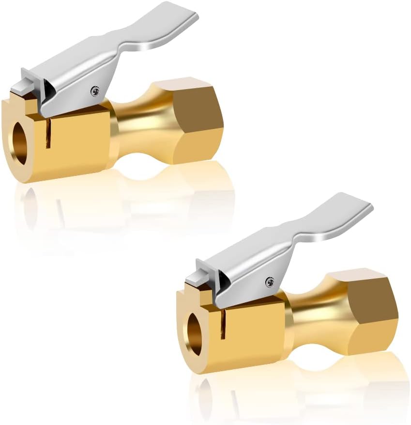 V2ine Paquete de 2 boquillas de aire de latón grueso de alta resistencia portabrocas de neumático de flujo cerrado portabrocas de inflador de