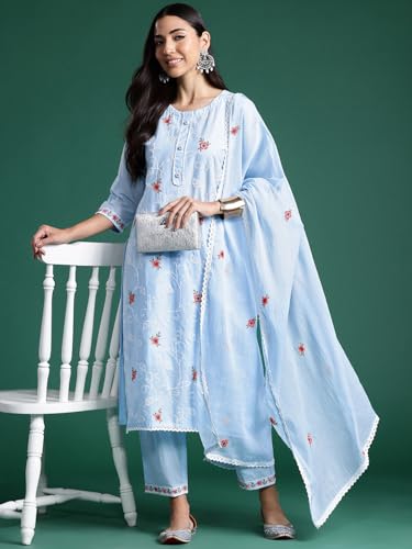 Image of INDO ERA Women Pure Cotton Kurta Set with Dupatta | Festive Suit Set, 7967