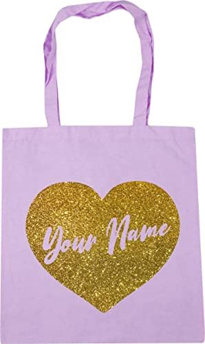 Hippowarehouse PERSONALISED Any Name in Gold Glitter Heart Tote Shopping Gym Beach Bag 42cm x38cm, 10 litres