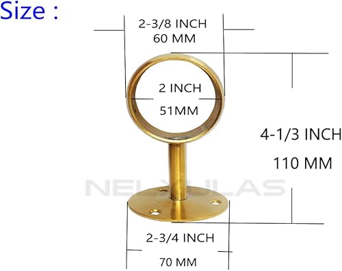 Miniatura 2 de NELXULAS Barra de armario de acero inoxidable cepillado dorado, resistente, soporte de extremo de barra de cortina, soporte de barra de brida con