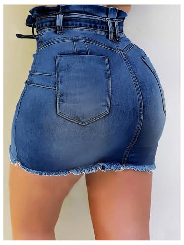 SOLY HUX Women's Button Down Bodycon Denim Skirt Tie Front Bow High Waisted Mini Jean Skirts3