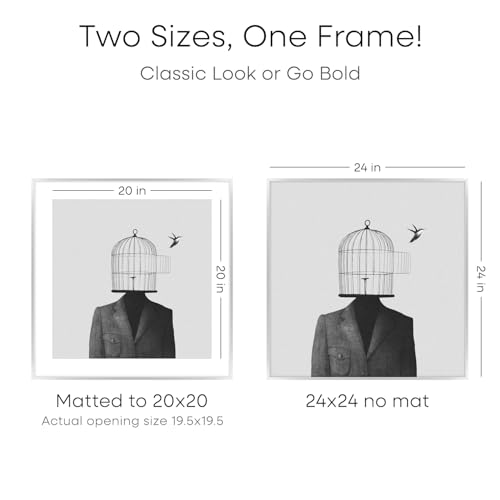 Image of Homeforia 24x24 Silver Picture Frame, High End Metal 24 x 24 Large Square Silver Frames with Mat 20 by 20 inch Photo, 24by24 Thin Poster Frame Matted to 20x20 Print, Tempered Glass, Wall Kit, Set of 1