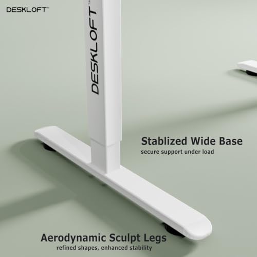 Image of Height Adjustable Electric Standing Desk | Ergonomic Sit Stand Workstation with Walnut Wood Grain Desktop | Motorized Computer Desk for Home Office (White Frame & Brown Top, 1200 x 600 mm)