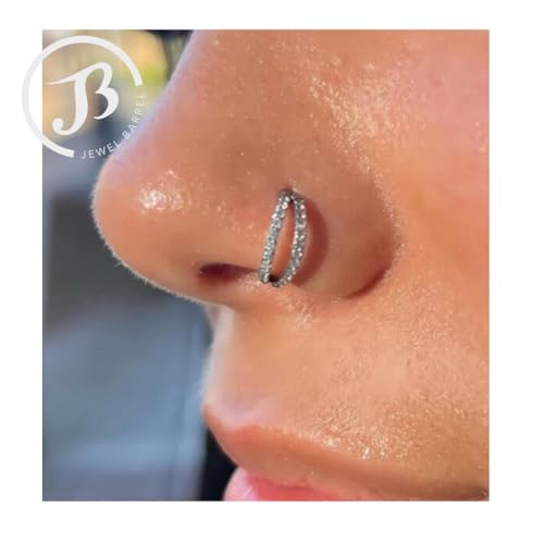 Jewel Barrel Crystal Double Hoop Nose Ring - Hinged Segment Clicker for Septum, Nostril, Cartilage, Helix & Conch Piercings - 18G 16G 14G - 6mm, 8mm & 10mm - Gold & Silver (Gold, 16G - 8mm) - Image 4