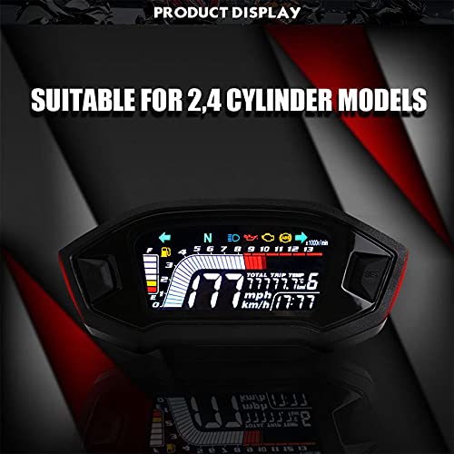 Miniatura 4 de ELING Velocímetro universal para motocicleta, tacómetro de nivel de combustible, medidor de odómetro digital LCD para 2 y 4 tipos de cilindros con