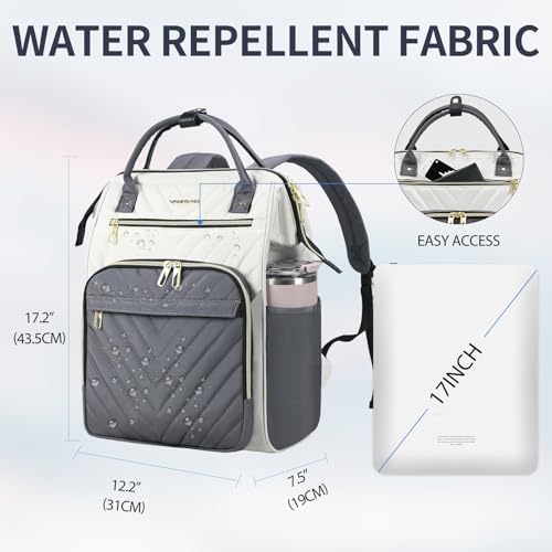 Image of VANKEAN 17 Inch Laptop Backpack for Women Fashion Computer Work Bag, Large Capacity Waterproof Backpack, College Daypack Business Travel(Beige-GREY, 17.3 Inch)