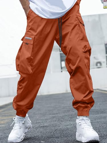 Image of JEMLDL Mens Cargo Joggers Pants Elastic Waist Drawstring with Flap Pockets Techwear Pants for Men