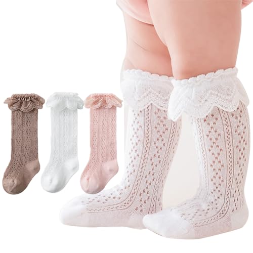 Image of Apone Fatu Baby Knee High Socks Non Slip Grip Ankle Socks Ruffled Long Stockings for Infants Toddlers Kids Boys Girls