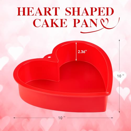 Puyeipt 10 Inch Heart Shaped Cake Pans, 2 Pack Nonstick Silicone Heart Baking Molds for Cakes, Cheesecakes and Brownies (Red)