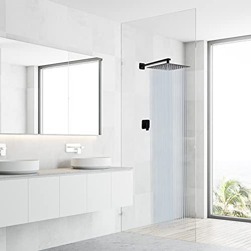 Rain Shower Head Black with Extension Arm 12 Inch Square Shower Head with 16 Inch Shower Arm Large Stainless Steel Rainfall Showerhead Matte Black Waterfall Full Body Coverage by GGStudy by GGStudy - Image 2