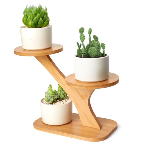 XXXFLOWER Wood Plant Stand for Indoor,Small Desktop Plant Stand,3 Tier Succulent Windowsill Shelf Holders for Balcony Home Office Garden Patio Gift（Pots NOT Included）