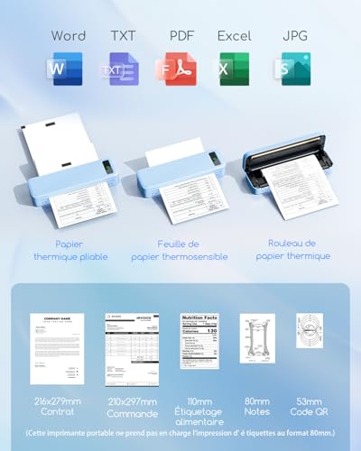 Image of TATTMUSE Bluetooth Portable Thermal Printer Blue & Printer Carrying Case Grey